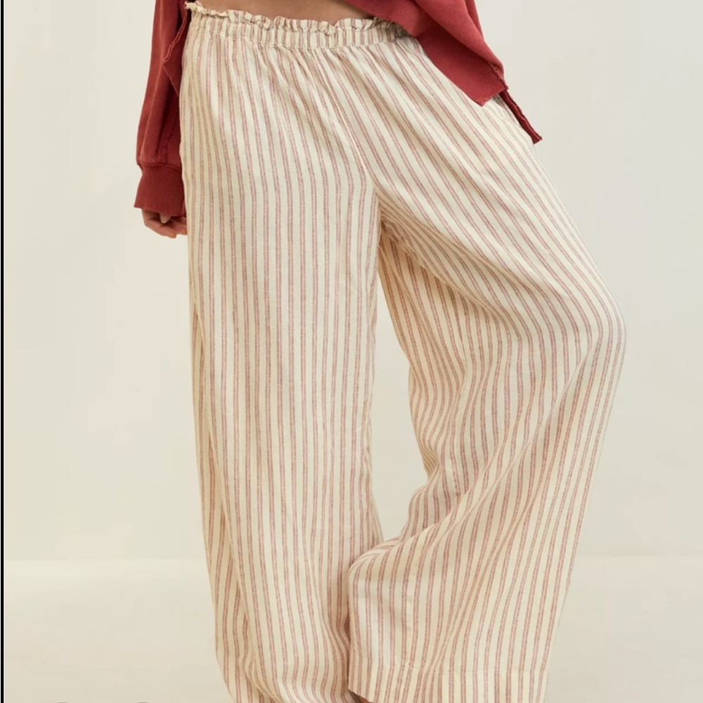 Striped Cream and Red Women's Pants Aerie Linen